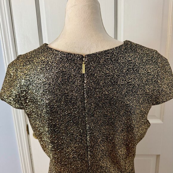 Michael Kors Metallic Black & Gold Flounce Hem Cap Sleeve Fit & Flare Dress, L - Picture 5 of 9